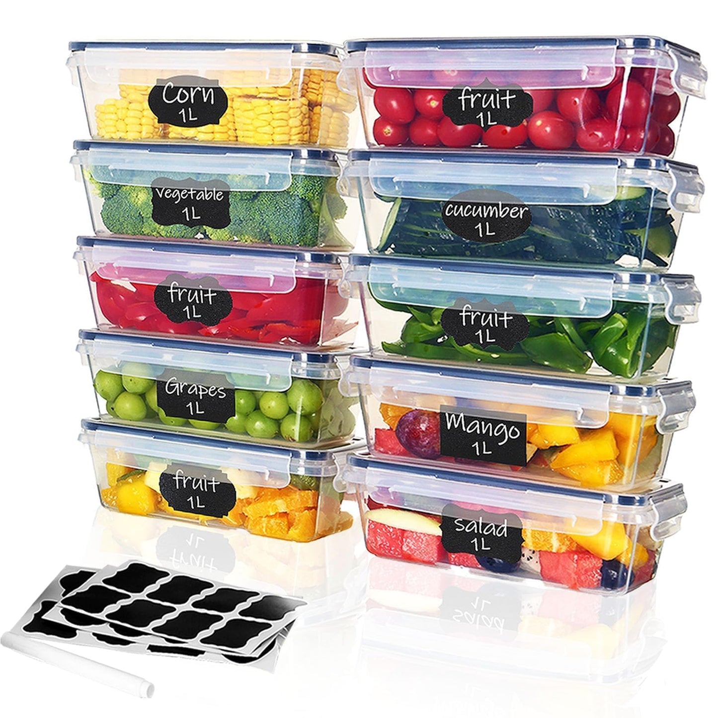 10er Set Frischhaltedosen luftdicht stapelbar, 1 L, 10PCS-1L