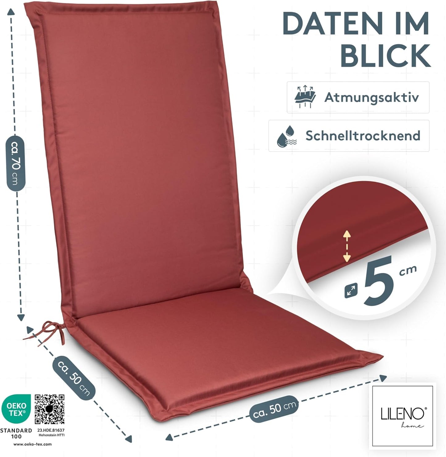 Hochlehner-Auflage für Gartenstuhl, 1 Rot