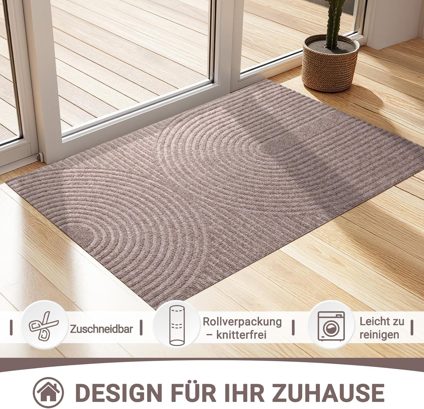 Maschinenwaschbare Schmutzfangmatte 60x90cm, 60 x 90 cm Beige Braun Wellen
