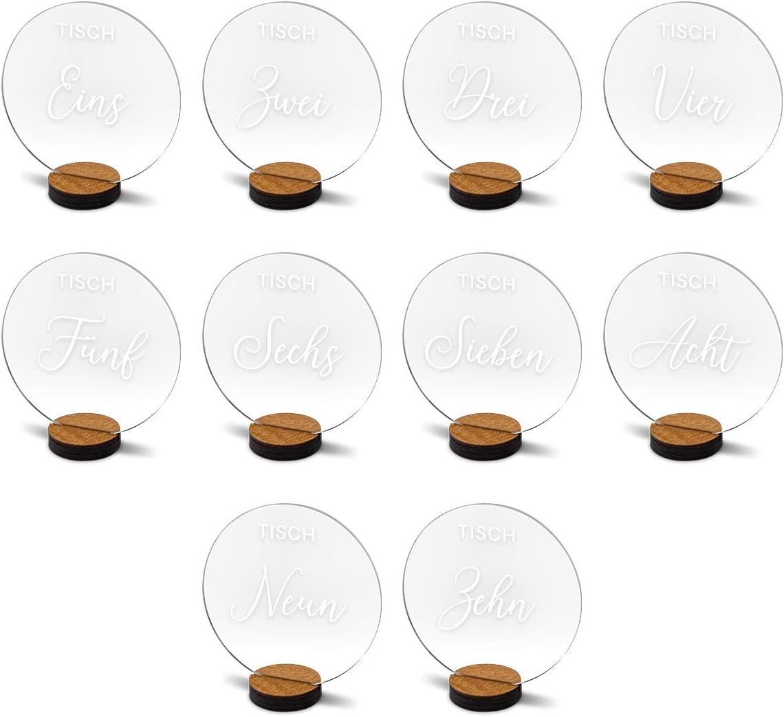 20er-Set Tischnummern für Hochzeit, 20 Schwungvoll Elegant