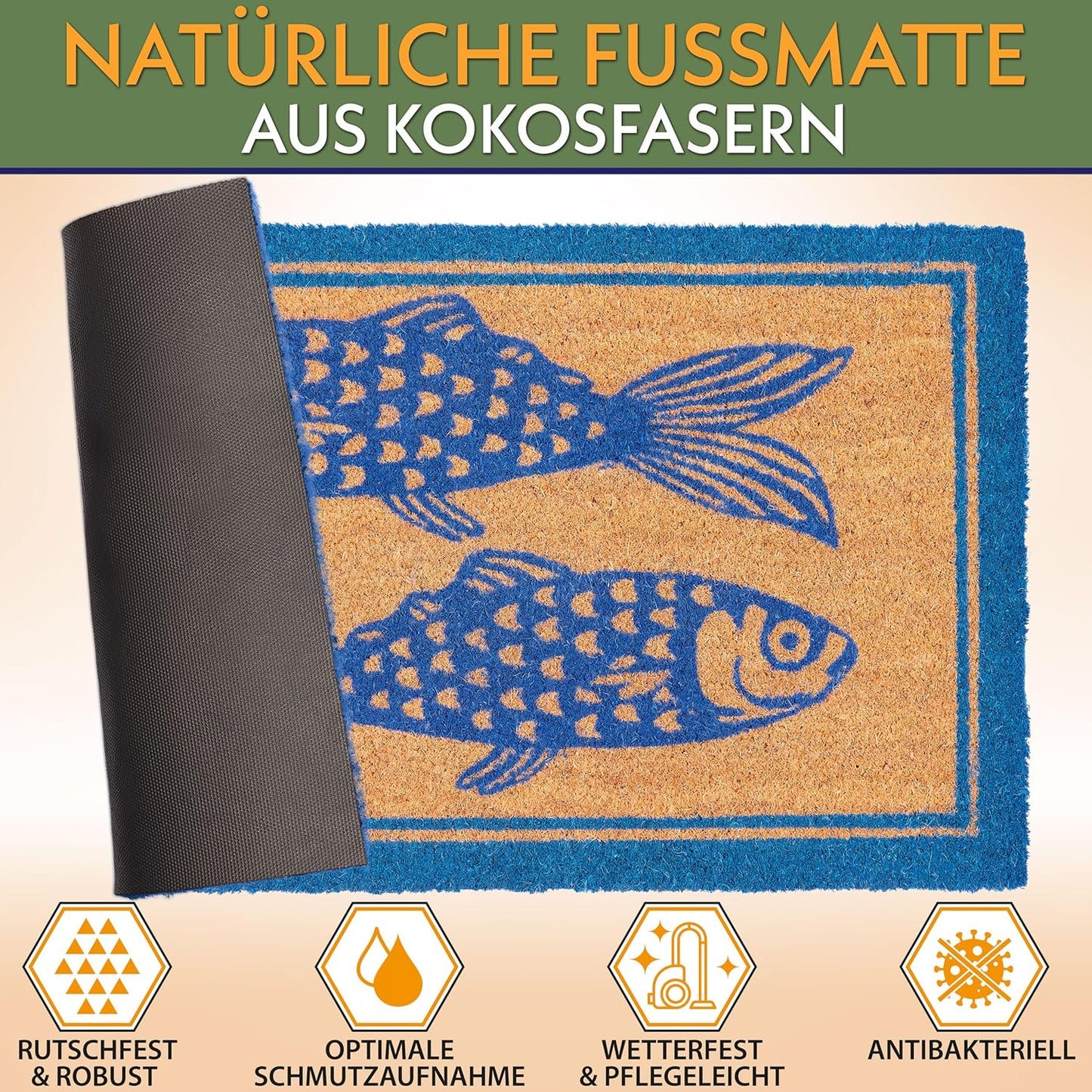 Antirutsch Fussmatte, Fische - Blau
