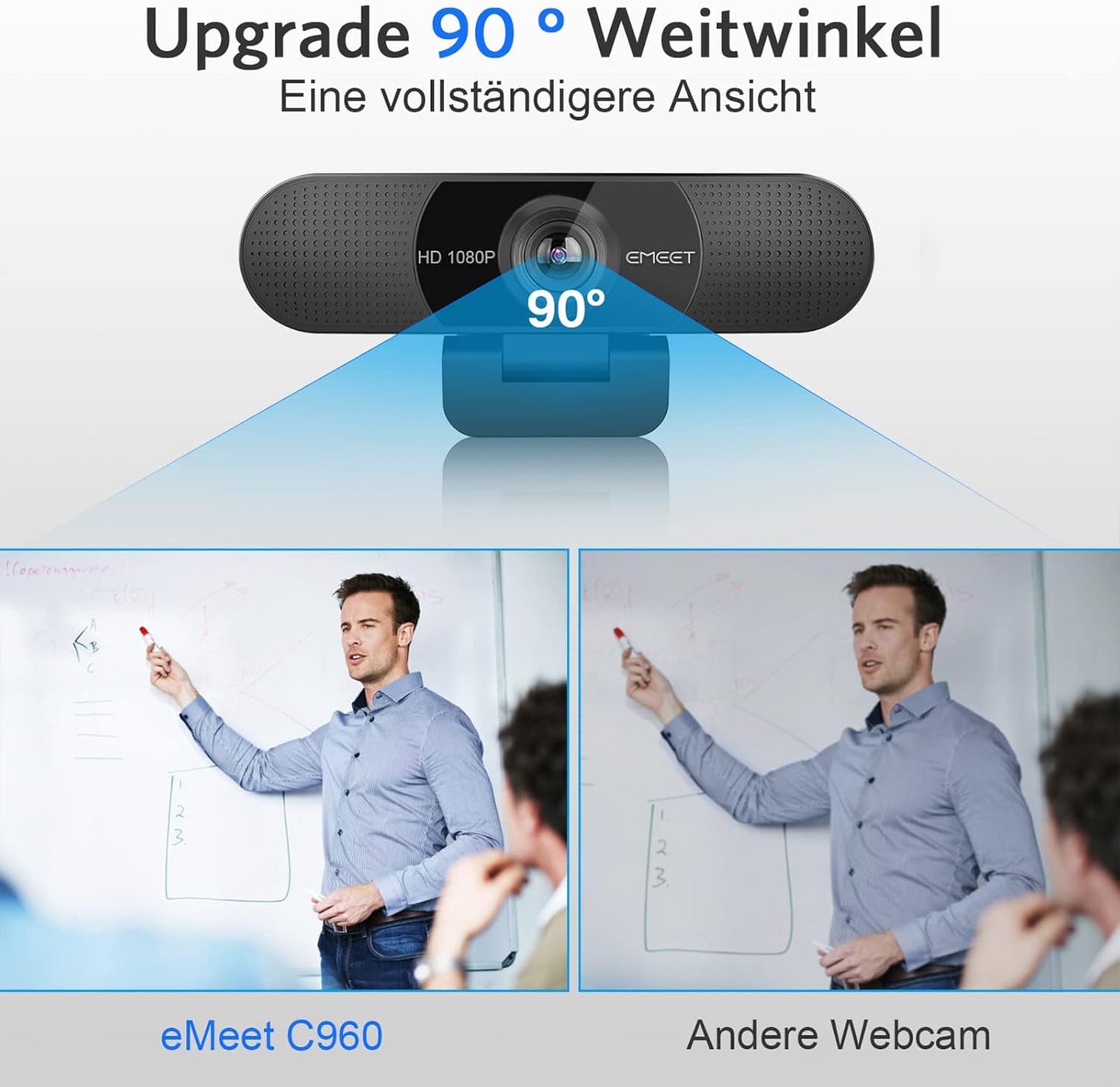 Full HD Webcam mit Dual Mikrofon und Lichtkorrektur, Schwarz