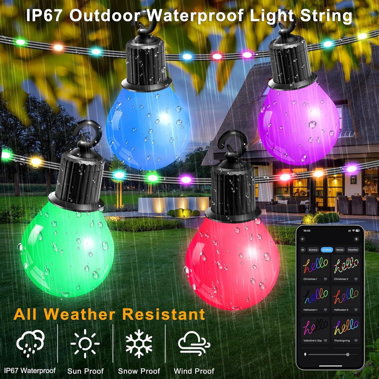 LED Lichterkette mit 26x G40 Glühbirnen, 132 LEDs und Timer, 20 M RGB Lichterkette Aussen USB
