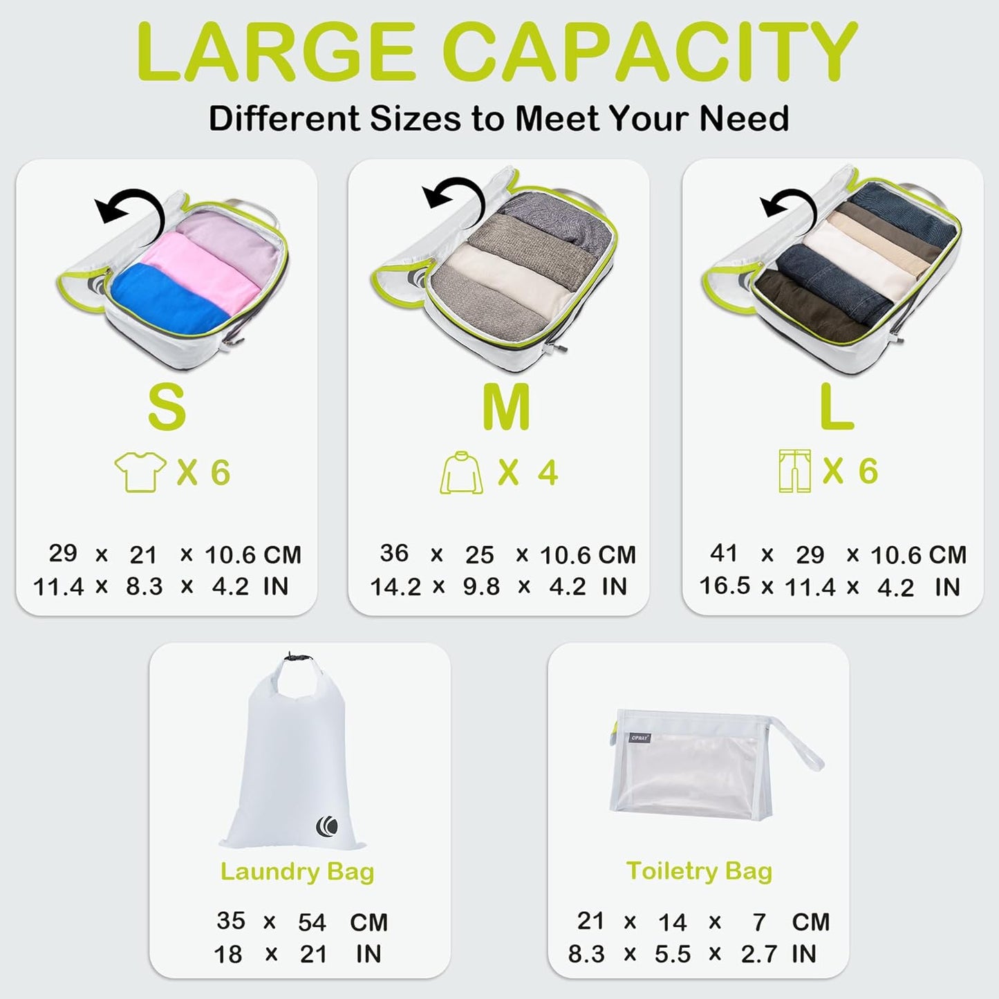 Kompression Koffer-Organizer-Set, 6PCS Weiss