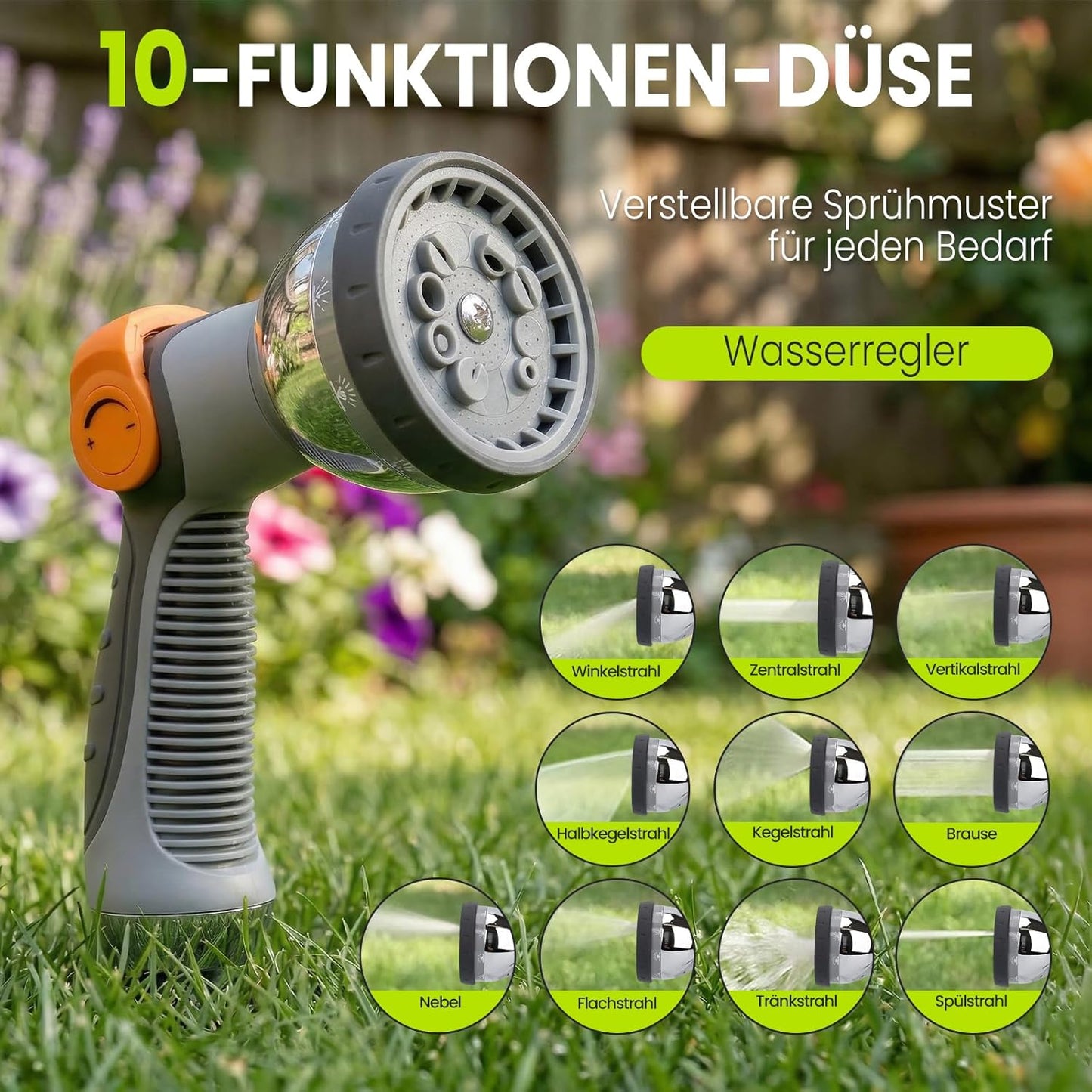 Schlauchtrommel mit Brause, Schwarz & Grau 45M