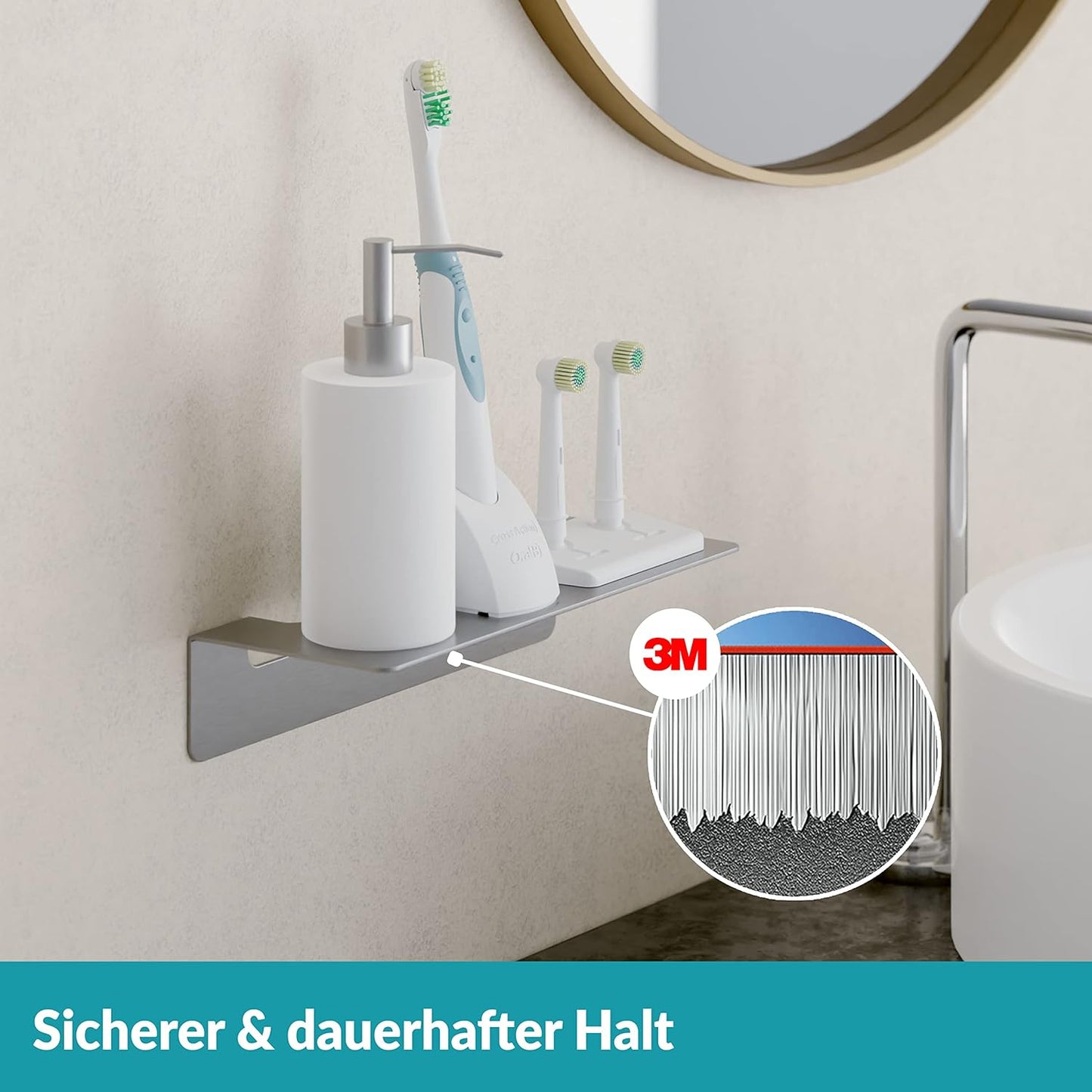 Selbstklebende Badablage, 24 cm Silber