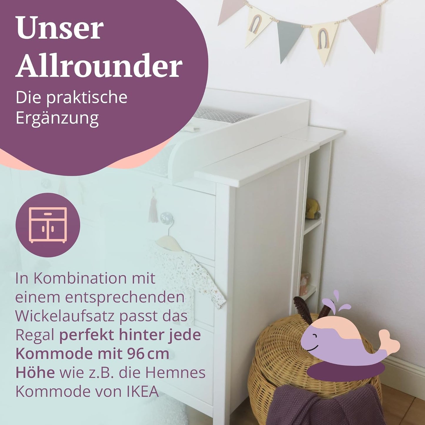 Stauraumregal Lasse für Wickelkommoden, 1x Regal Holzstärke: 2cm
