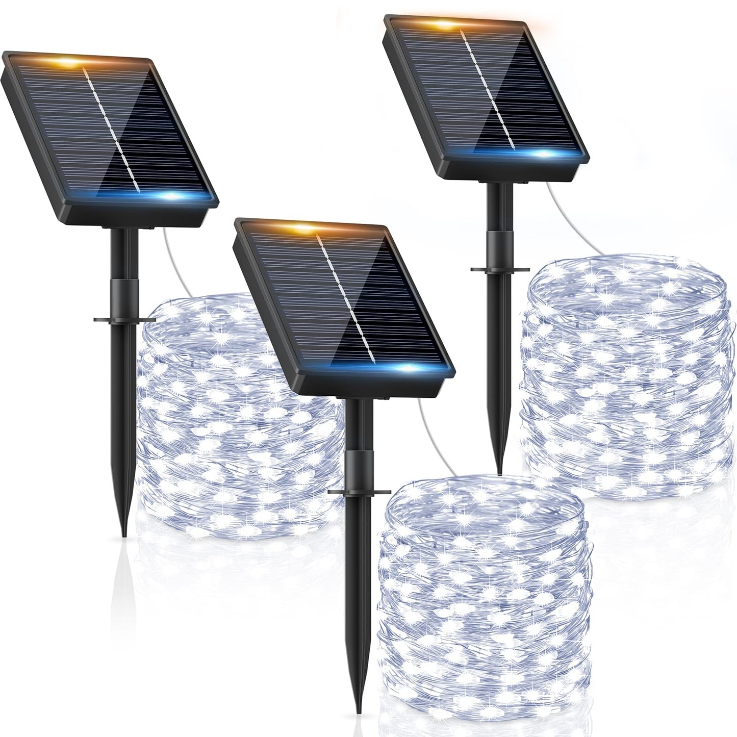 3 Stück Solar Lichterketten mit je 120 LEDs und 8 Modi, Kaltweiss 3 Stück-12M