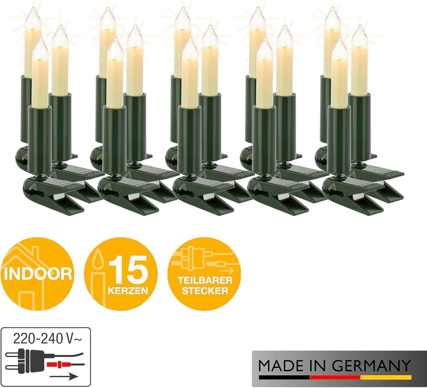 Weihnachtsbaum Lichterkette mit Clip, 10 Lichter / 6,3m beleuchtet / Weiss