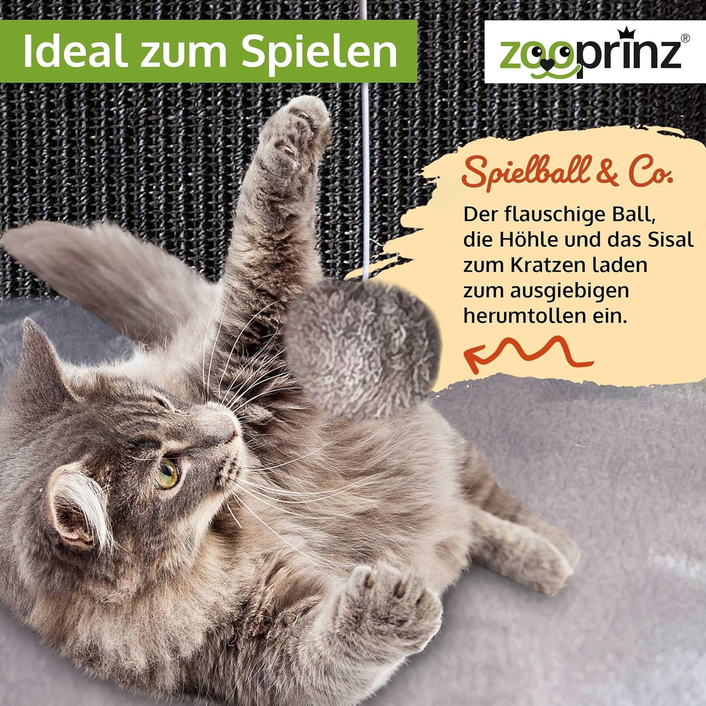 Premium Katzenhaus mit Sisalwänden und Plüsch, Schwarz