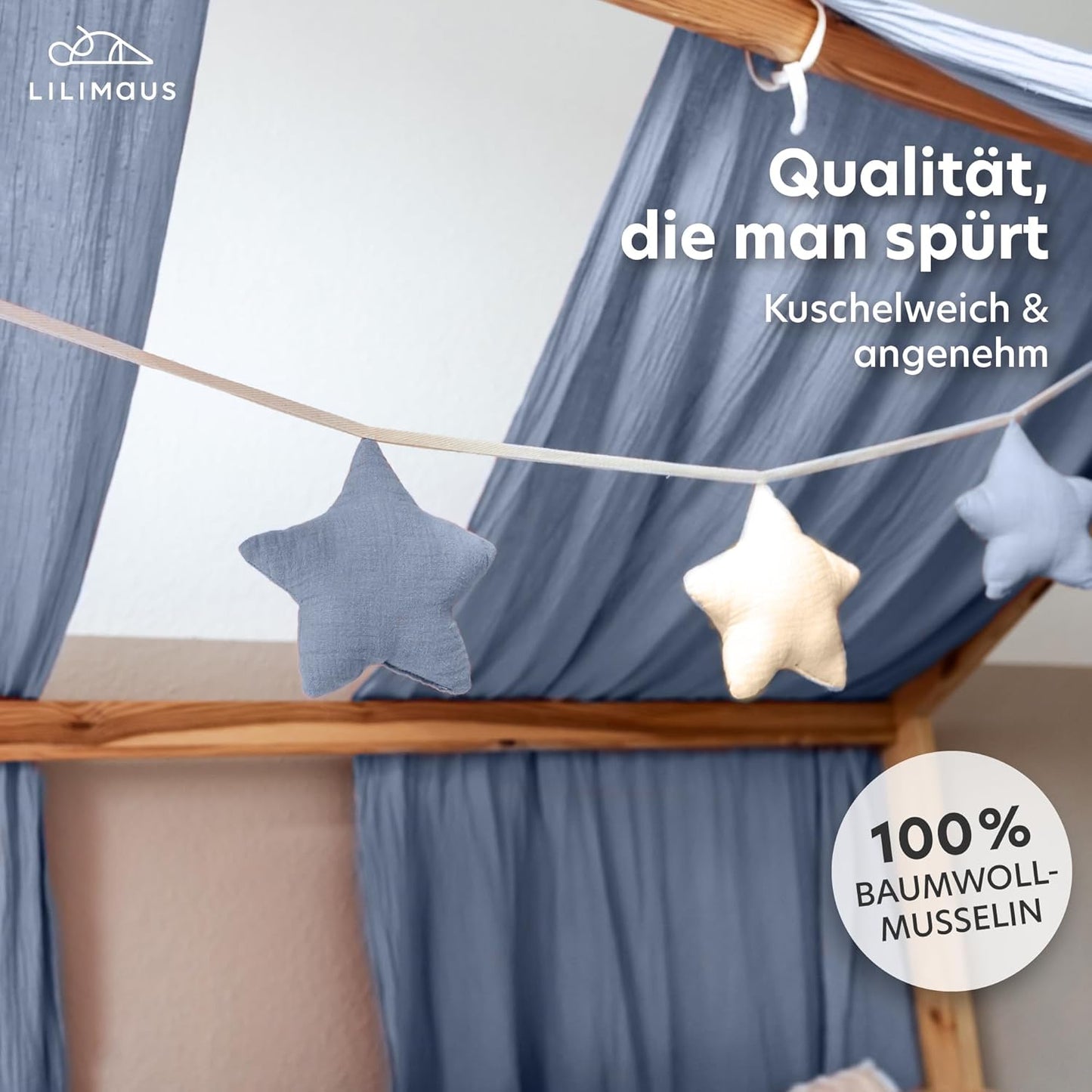 Sternenkette, Creme & Blau Sterne ohne Goldapplikation