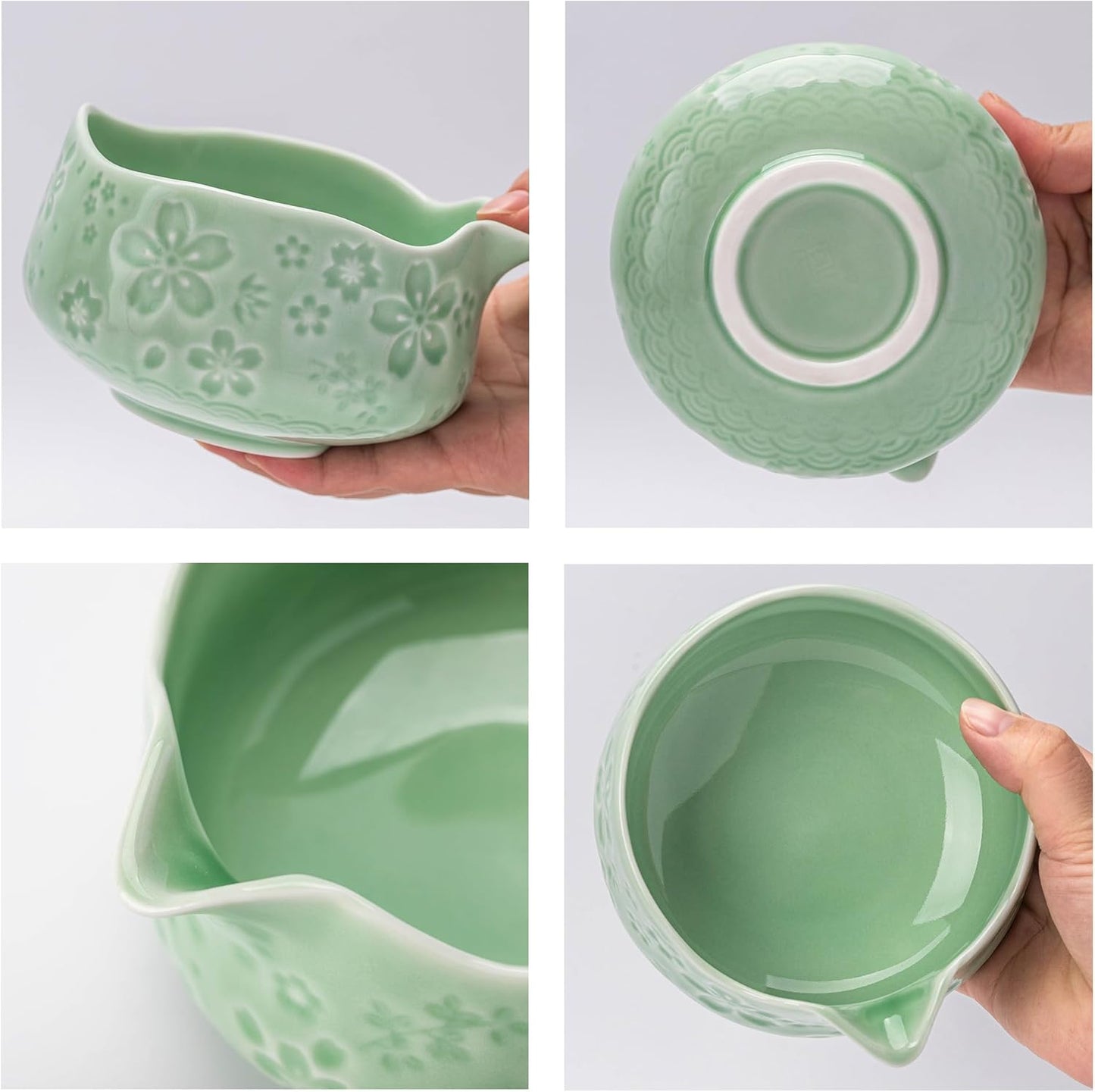 7-teiliges Matcha-Zeremonie-Set, 7Stück/Set, Schüssel mit Ausgießer Blau Grün
