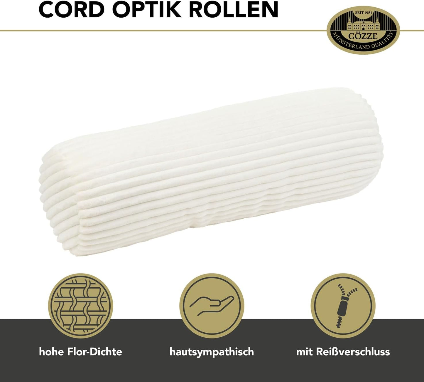 Kissenrolle in Cord Optik, Wollweiss