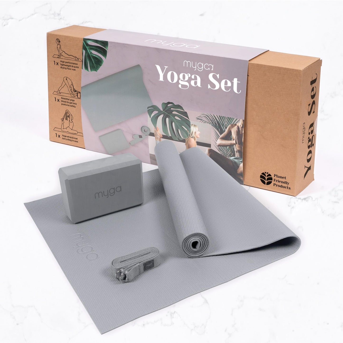 Yoga-Starter-Set: Matte, Blöcke & Gurt für Anfänger, Grau