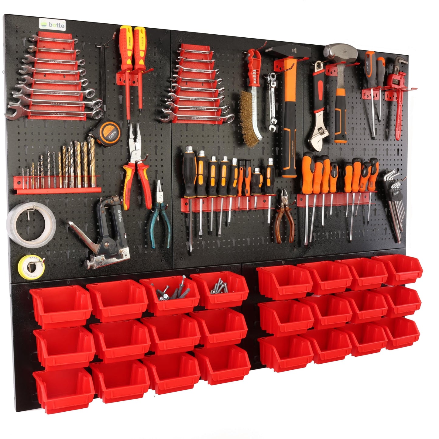 51-teiliges Werkzeugwand-Set mit Stapelboxen und Werkzeughalter, Mix 4, Rot MIX 4