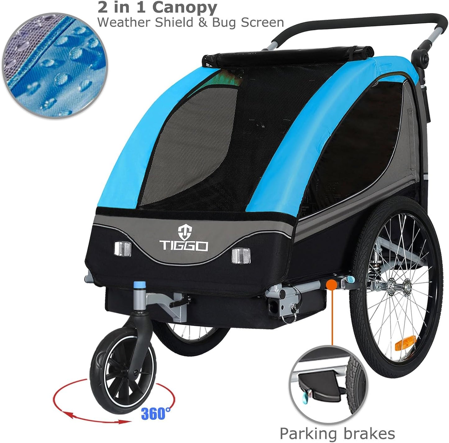 S2 2-in-1 Kinderanhänger & Jogger mit Federung, Blau