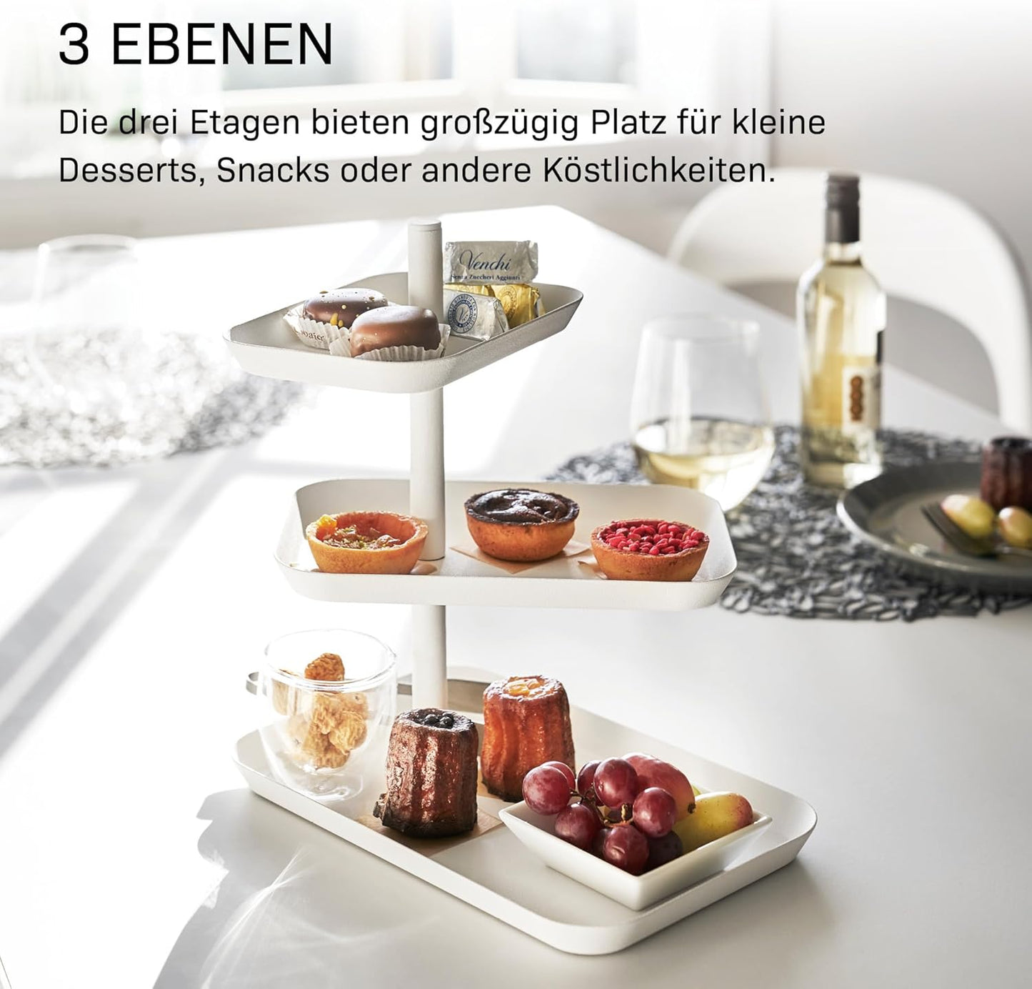 3-stöckige Etagere mit drehbaren Ablagen, Weiss