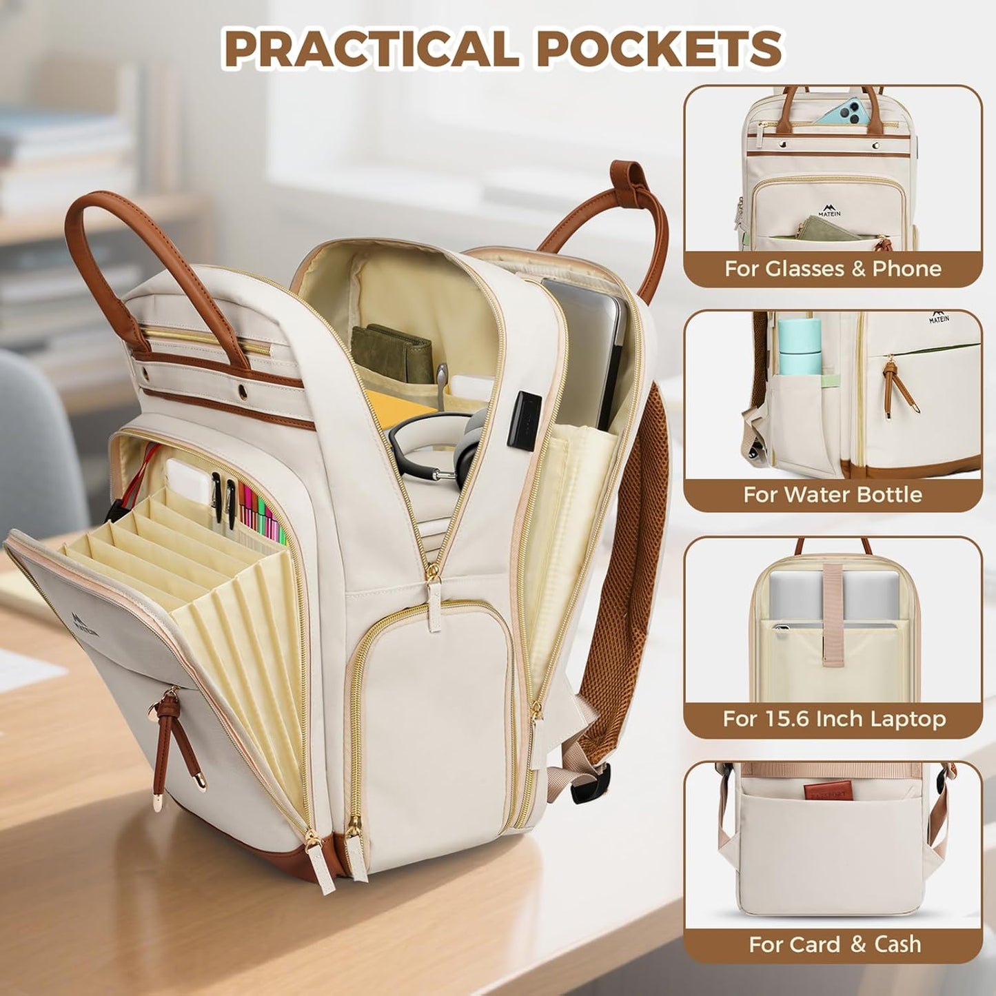 Laptop-Rucksack mit Kühlfach, Beige