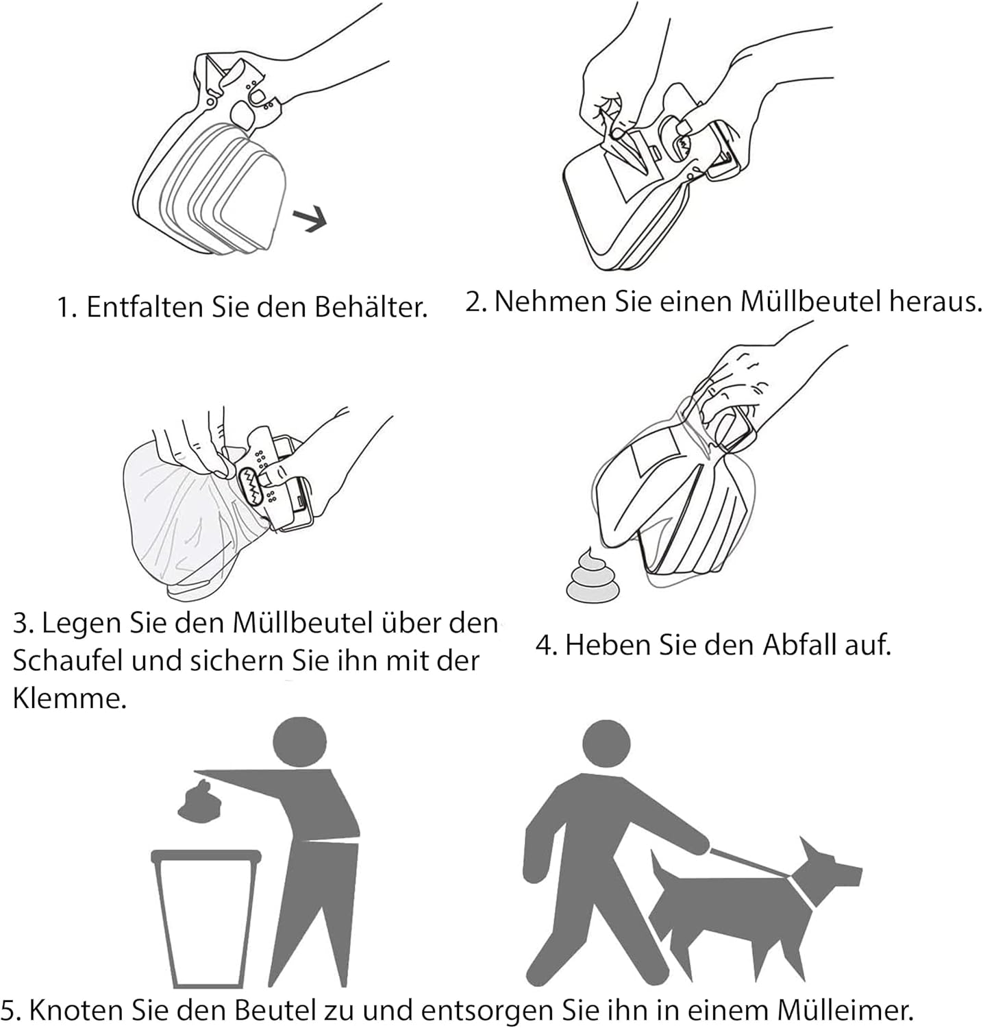 Hundekotschaufel mit Beutel für unterwegs, GRAU L