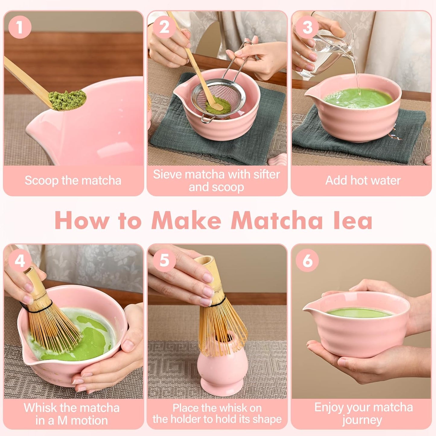 Matcha-Schneebesen-Set, Pink