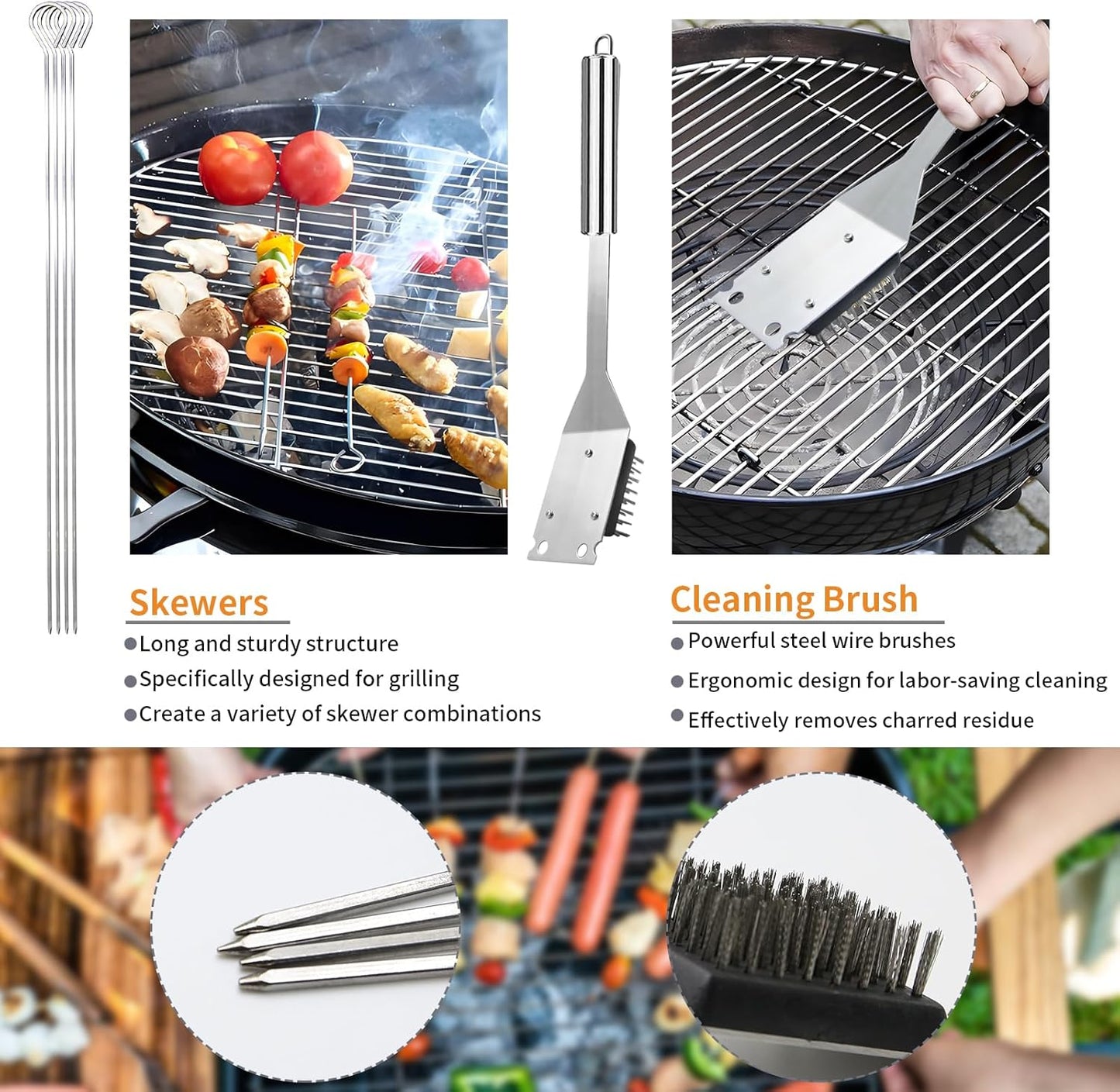 11-teiliges Grillbesteck-Set, silbrig