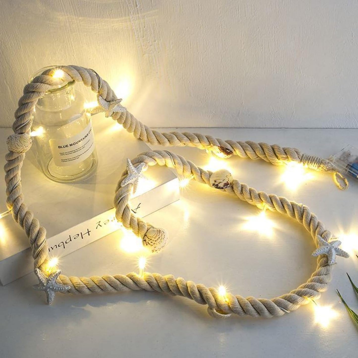 LED Muschel Lichterkette, 15 LEDs, batteriebetrieben, Beiges 1,5M 15 LED