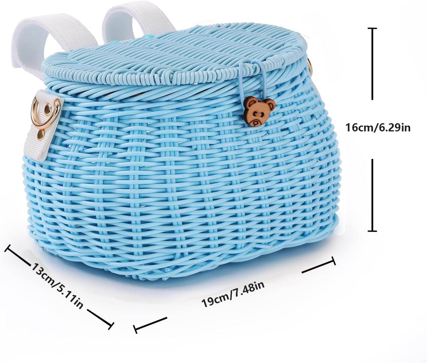 Abnehmbarer Kinderfahrradkorb, Rattan-Design, Blau