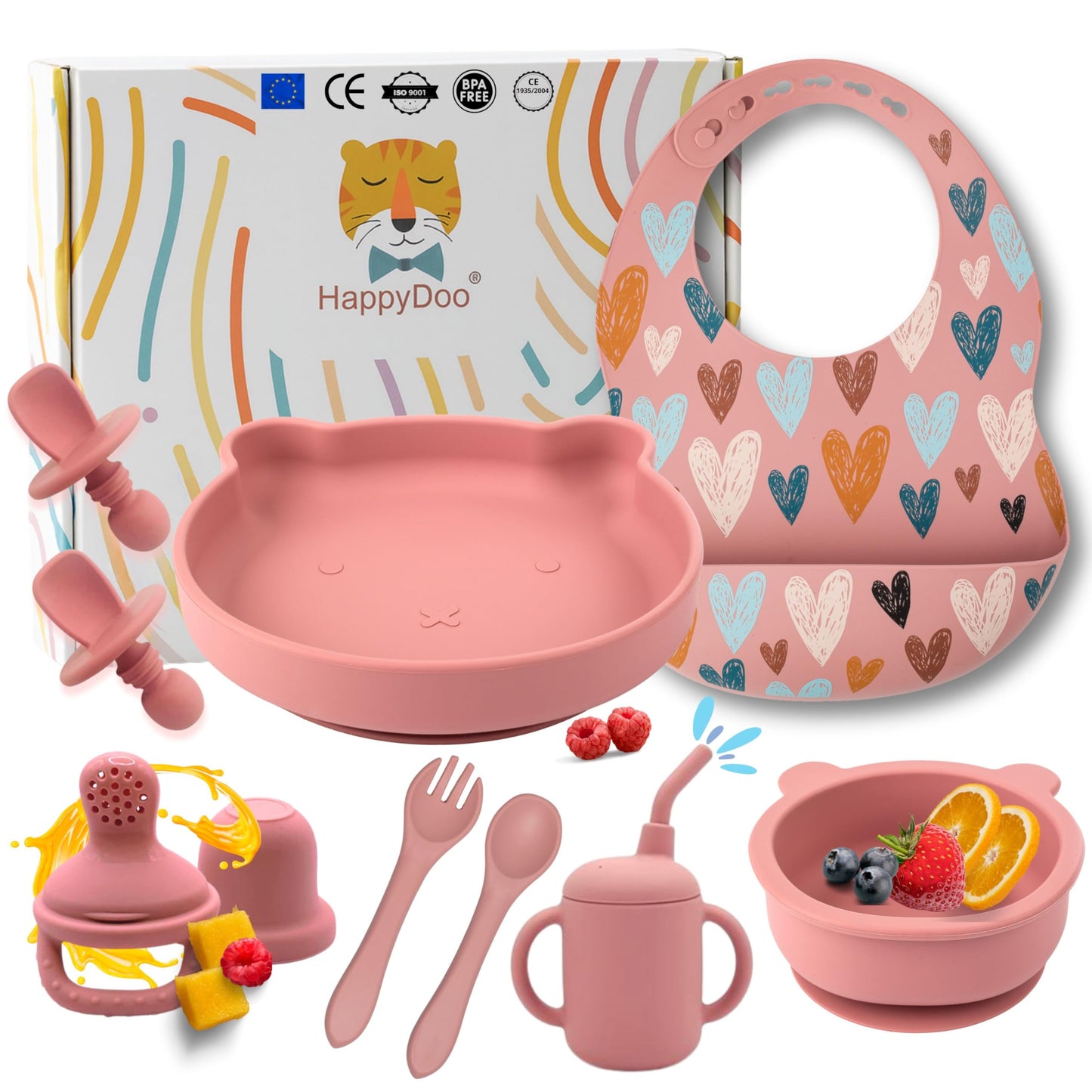 Baby-Geschirrset mit Saugnapf, Rosa