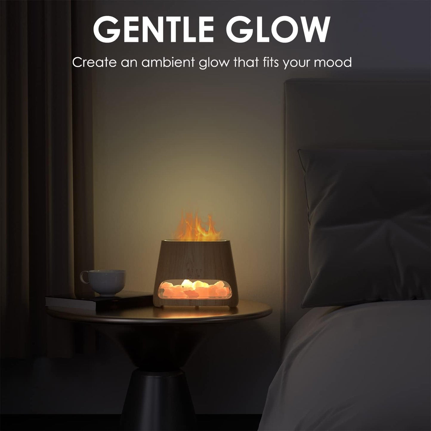 2-in-1 Aroma Diffuser & Salzleuchte mit Flammeneffekt, Holz