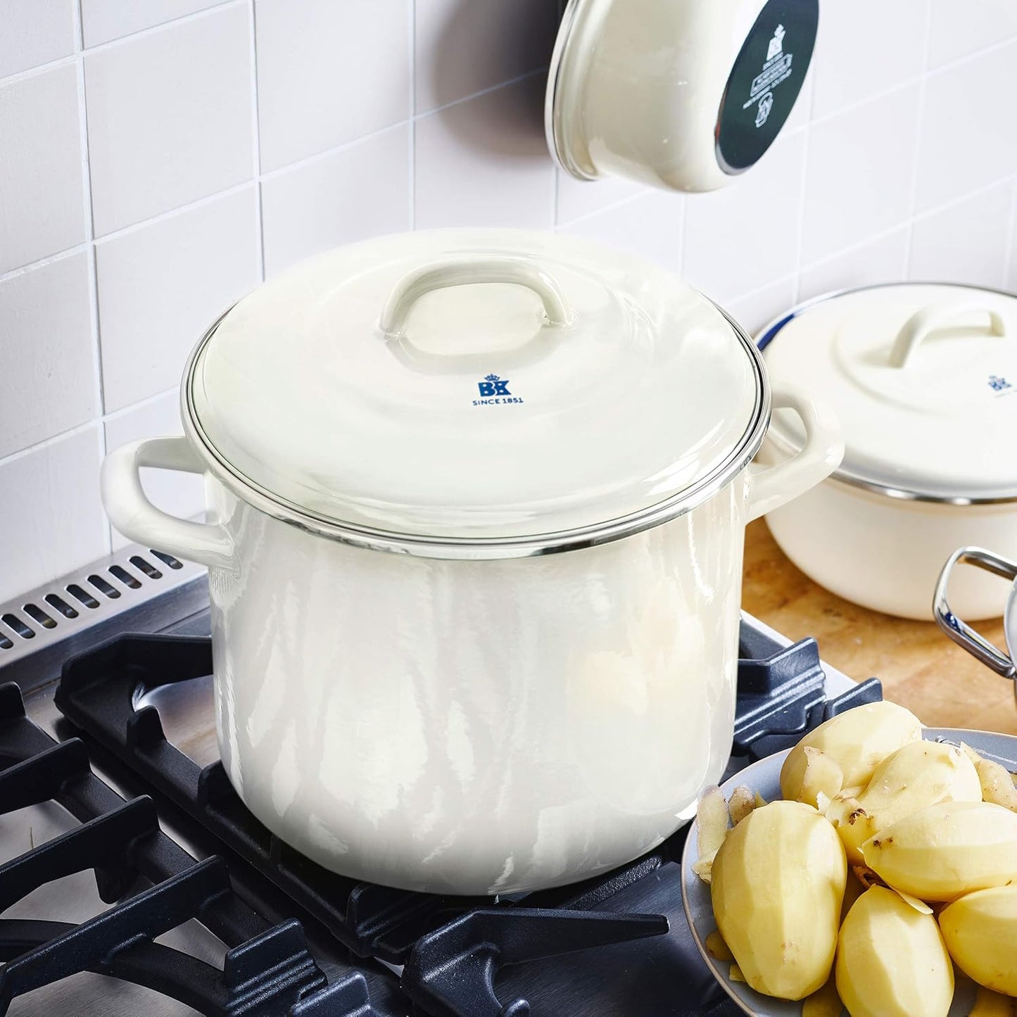 Emaillierter Suppentopf Indigo mit Keramik-Antihaft, Suppentopf mit Deckel 24cm/8,7 l Crème