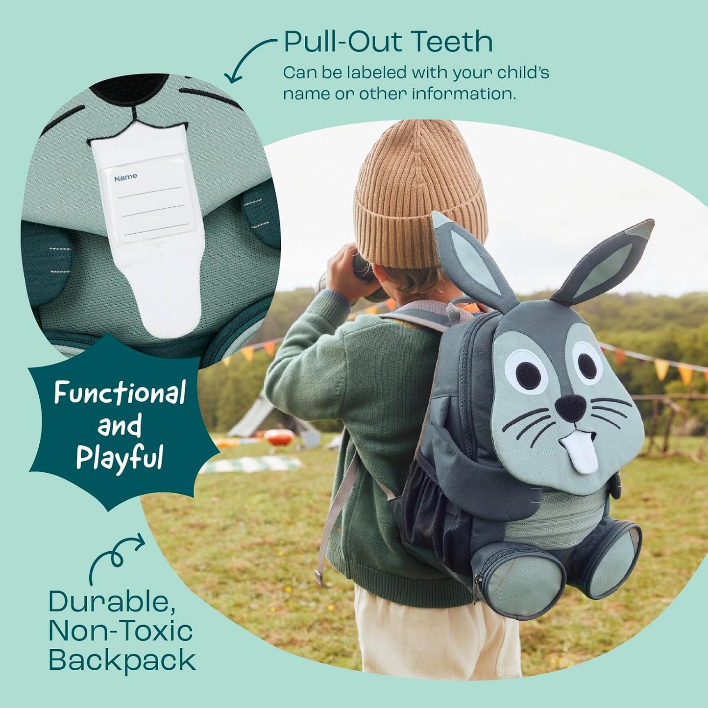 Kinderrucksack Grosser Freund, 8 L Hase - Türkis