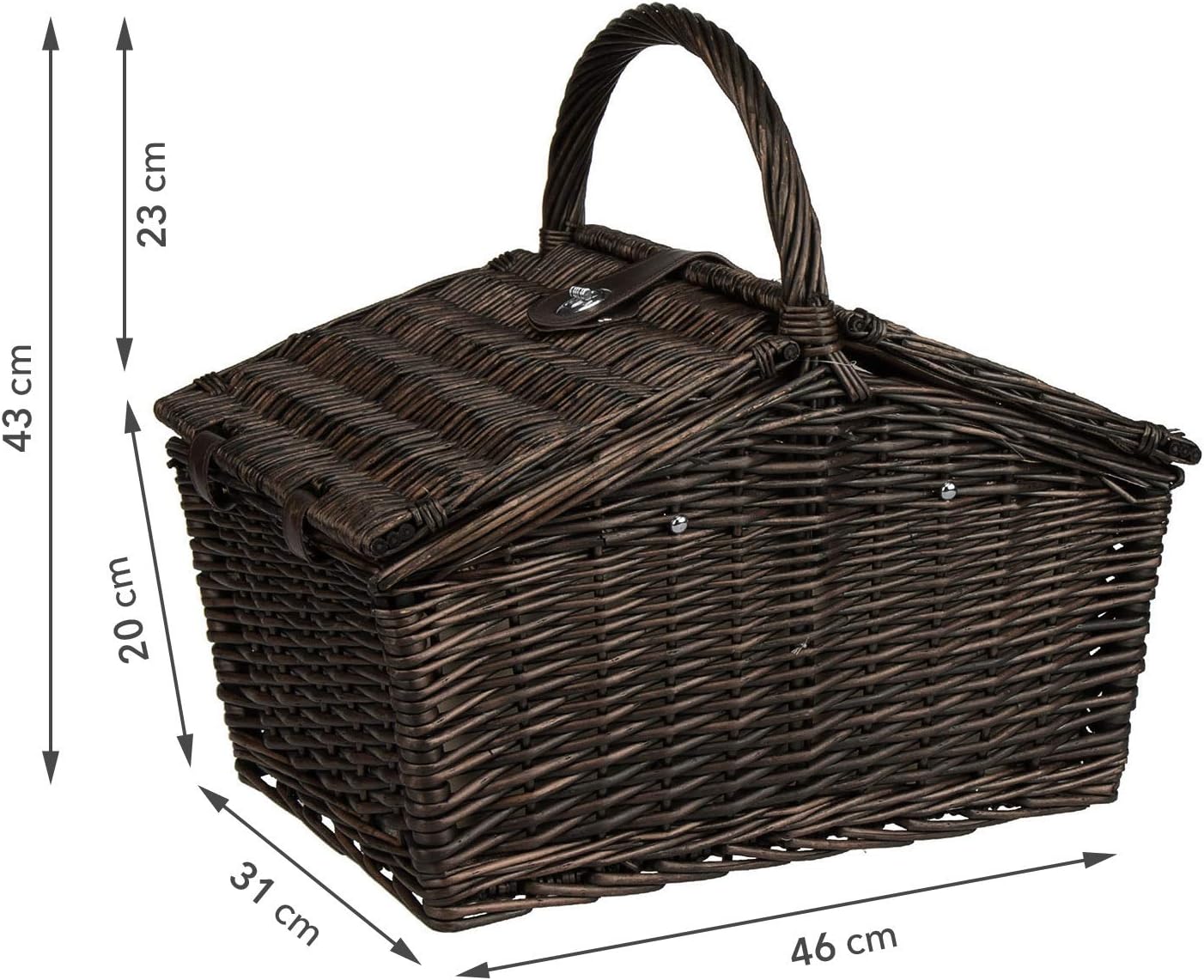 4 Personen Picknickkorb, 23-teilig, Dunkelbraun - Rot, Grün