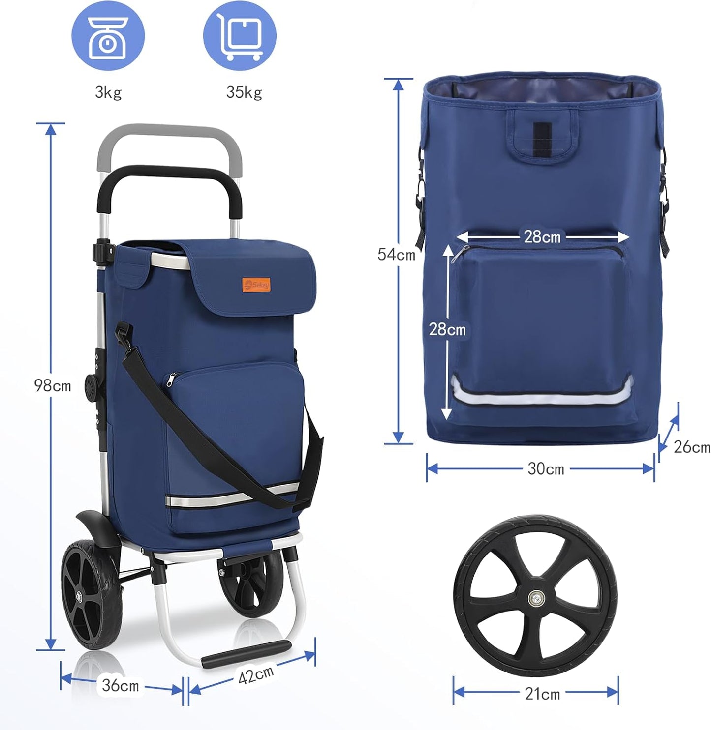 Klappbarer Einkaufstrolley, Blau