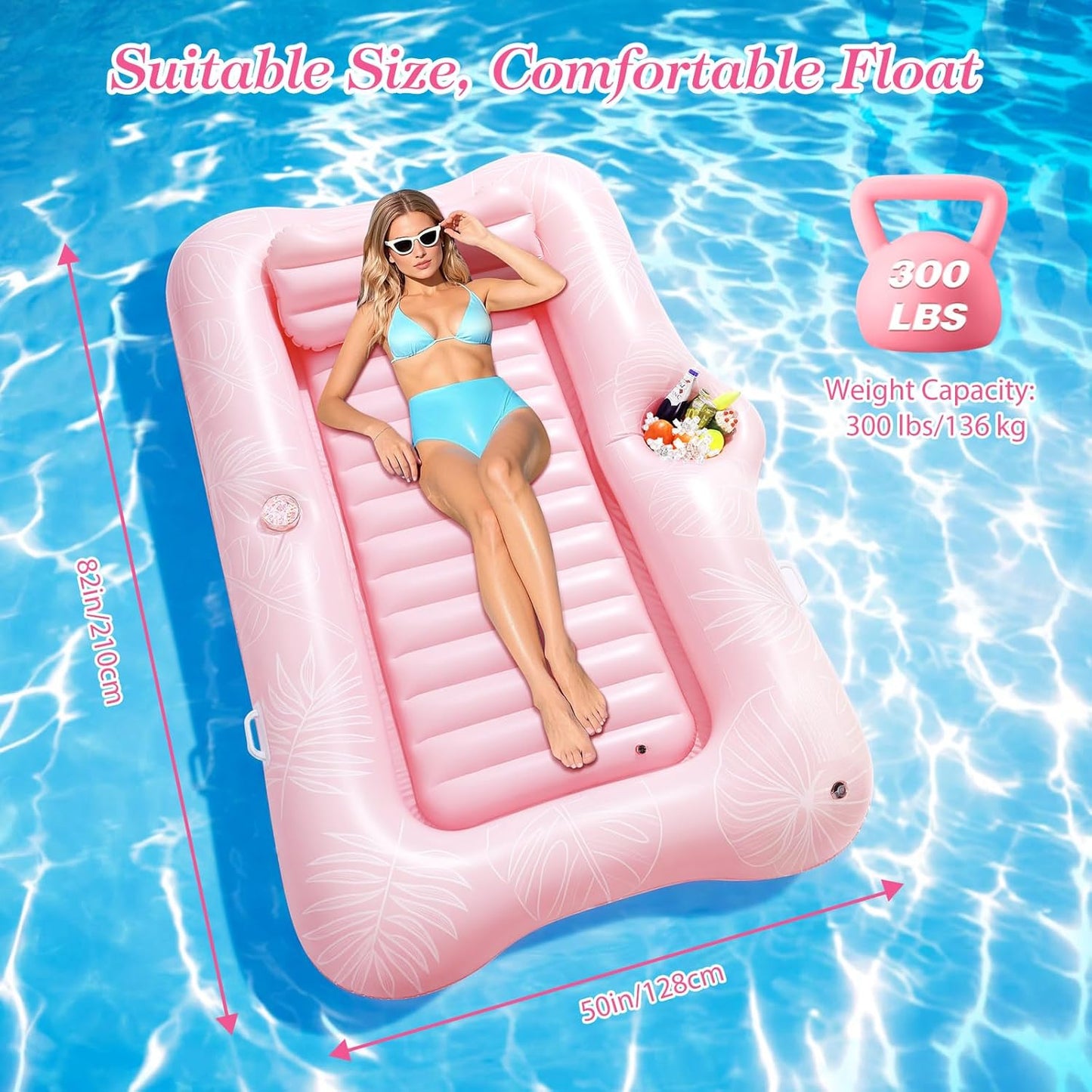 Aufblasbare Pool-Lounge mit Getränkehalter und Eisbar, M Size Pink