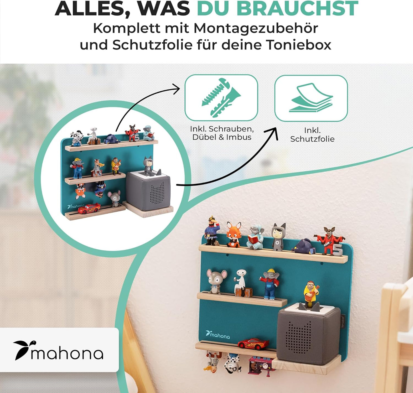 Toniebox Figurenregal für Kinderzimmer, Display-Regal Türkis