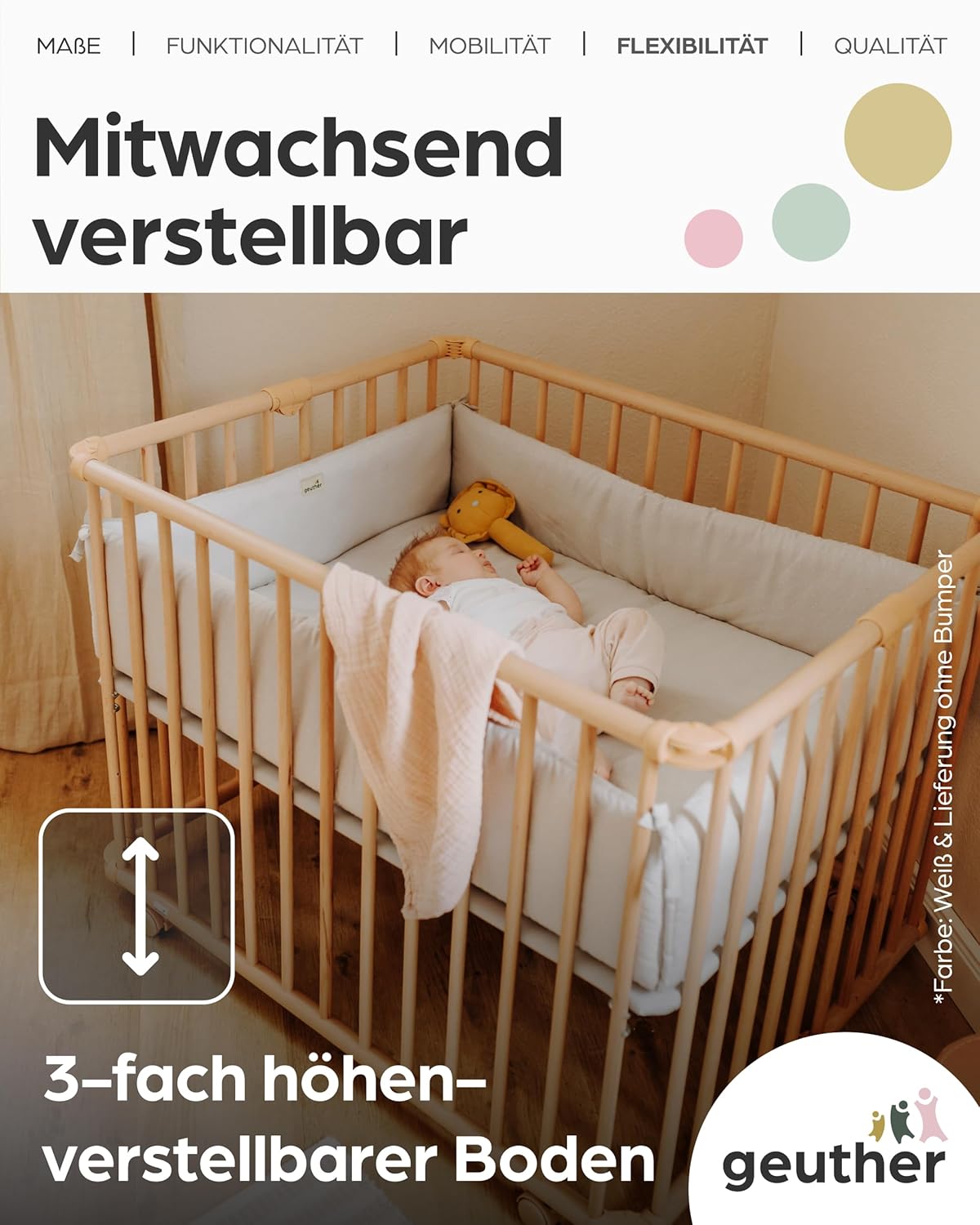 Höhenverstellbares Baby-Laufgitter Lucilee, Mint 76 cm x 97 cm Weiss