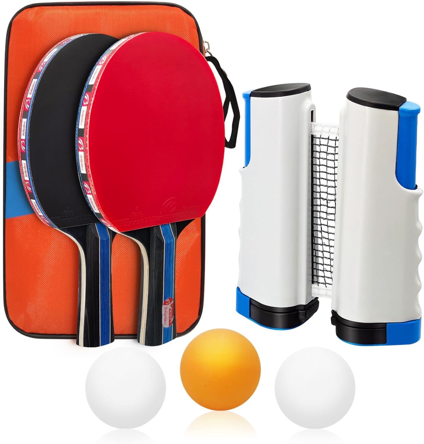 Tischtennisschläger-Set mit Netz, 2 Schläger + 1 Tischtennisnetz