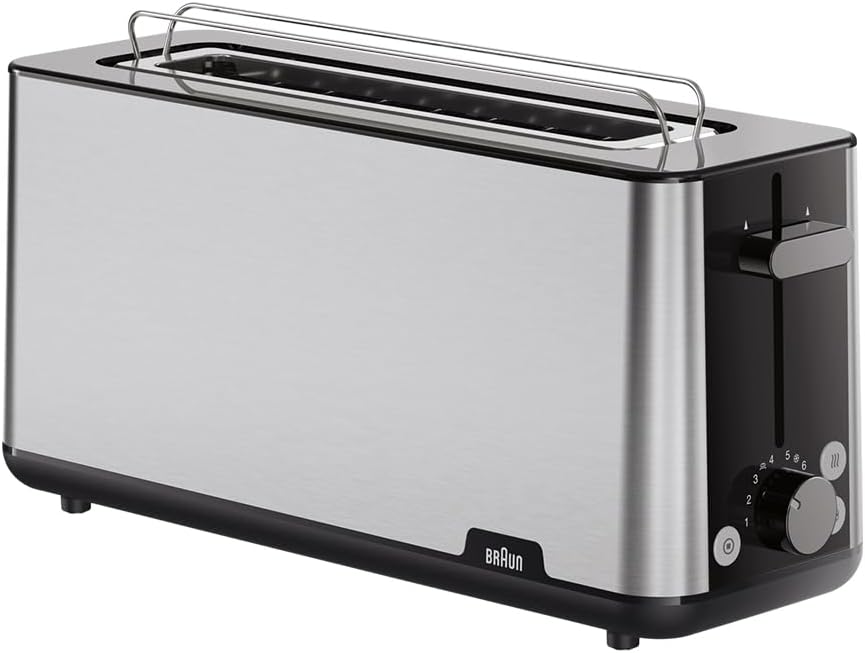 PurShine HT 1610 BK Langschlitz-Toaster mit Brötchenaufsatz und Auftaufunktion, Schwarz