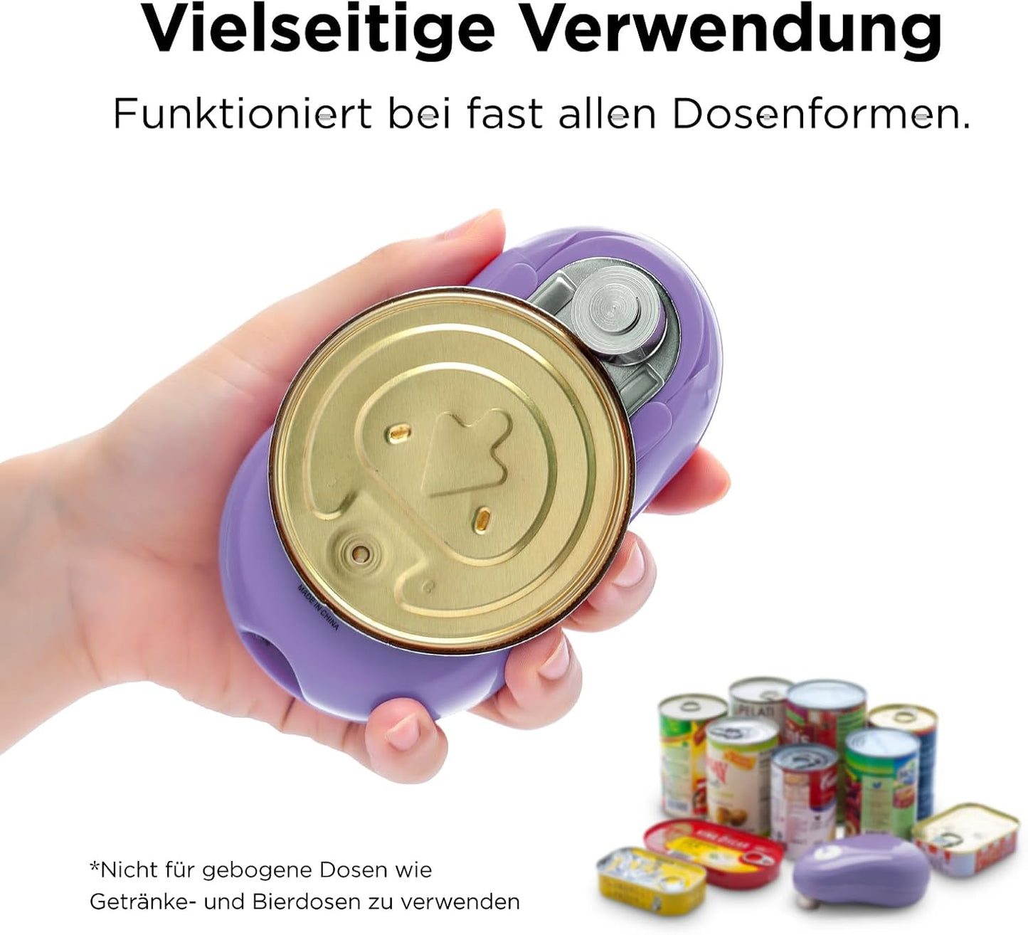 Elektrischer Dosenöffner One-Touch, ergonomisch, sicher, Lila
