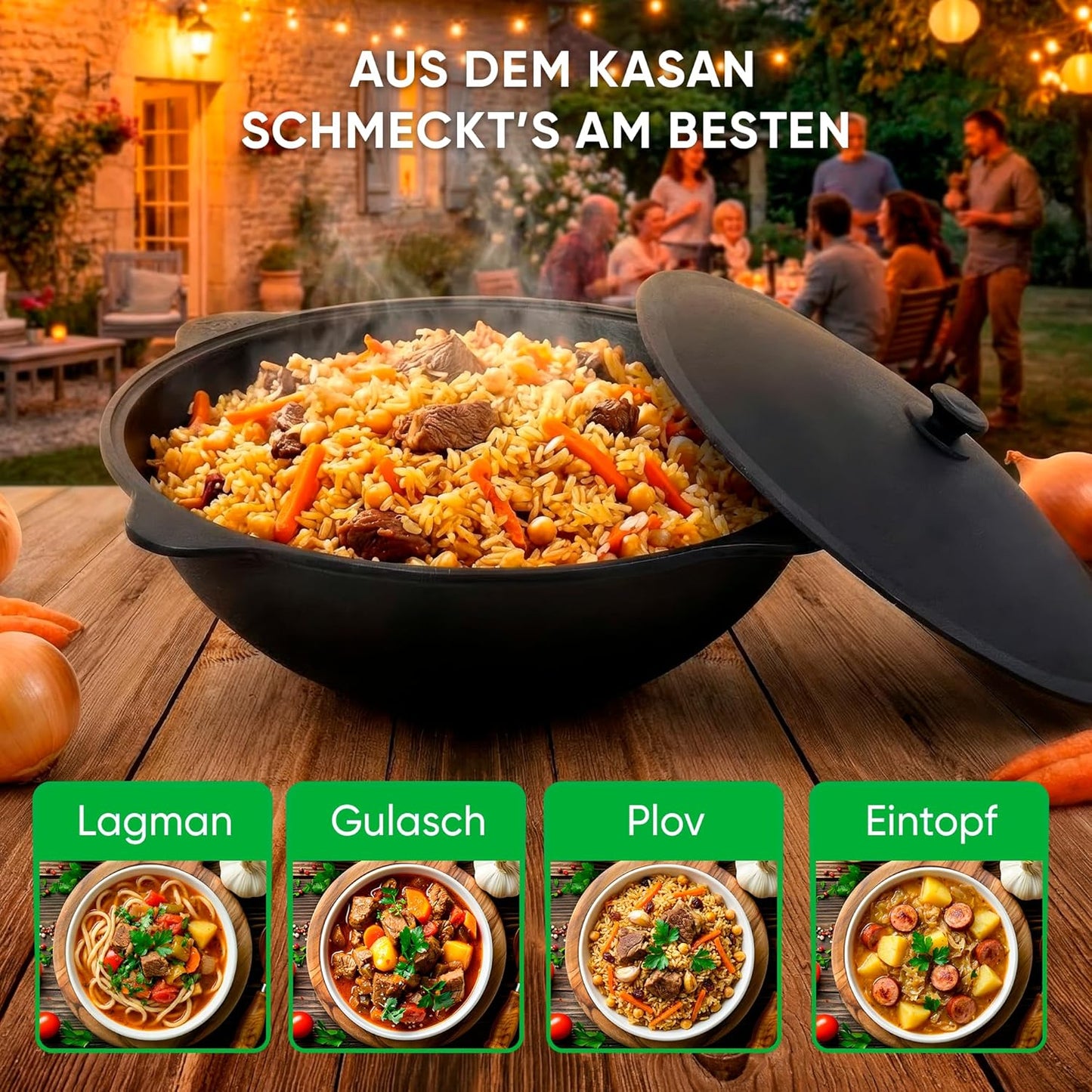 Kasan Set mit Untersetzer und Deckel, 16 L, Runder Boden