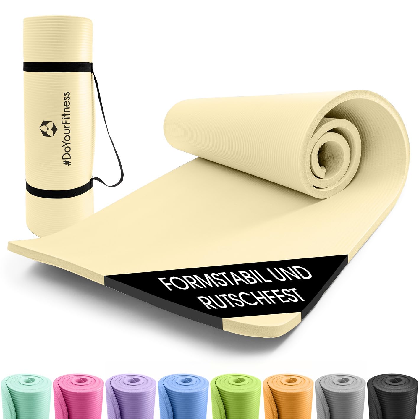 Fitnessmatte Jivan, 183 x 61 x 2 cm Creme