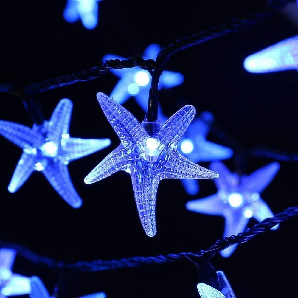 Solarbetriebene LED-Seestern-Lichterkette, Blau