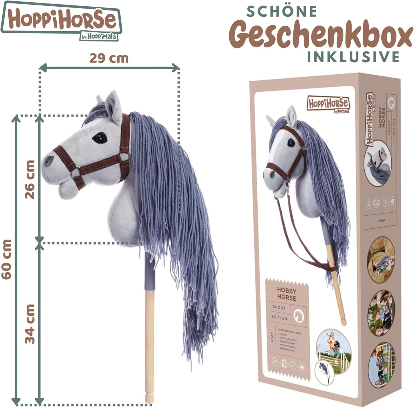 Steckenpferd mit Trense, A3 - LARGE Grau