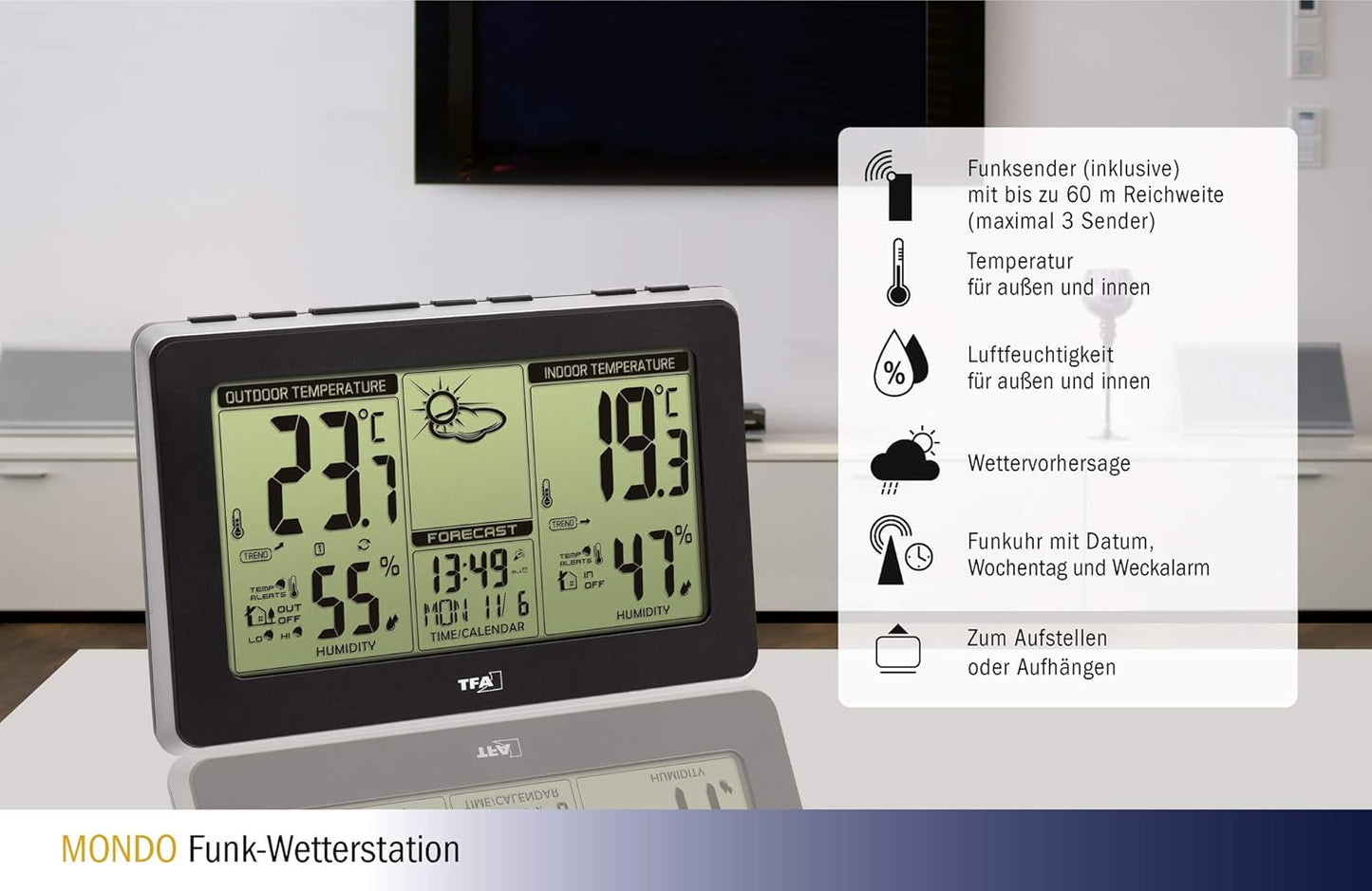 Mondo Funk-Wetterstation mit Aussensensor, Funkwetterstation
