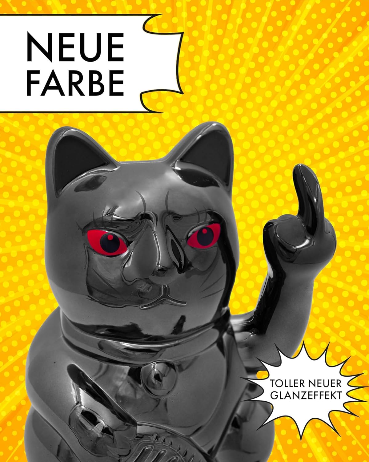 Winkekatze mit Mittelfinger, Black Shiny Finger