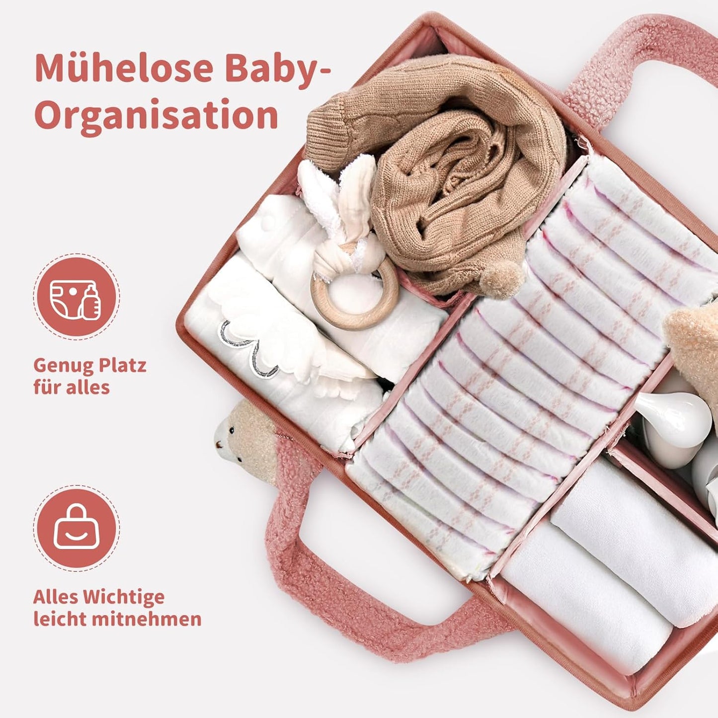 Wickeltisch Organizer mit Fächern, Rosa