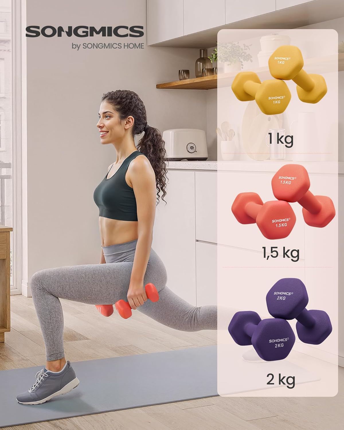 Hantel-Set mit Neopren-Beschichtung (3 Paar, 9kg), 9kg,gelb + orange + lila