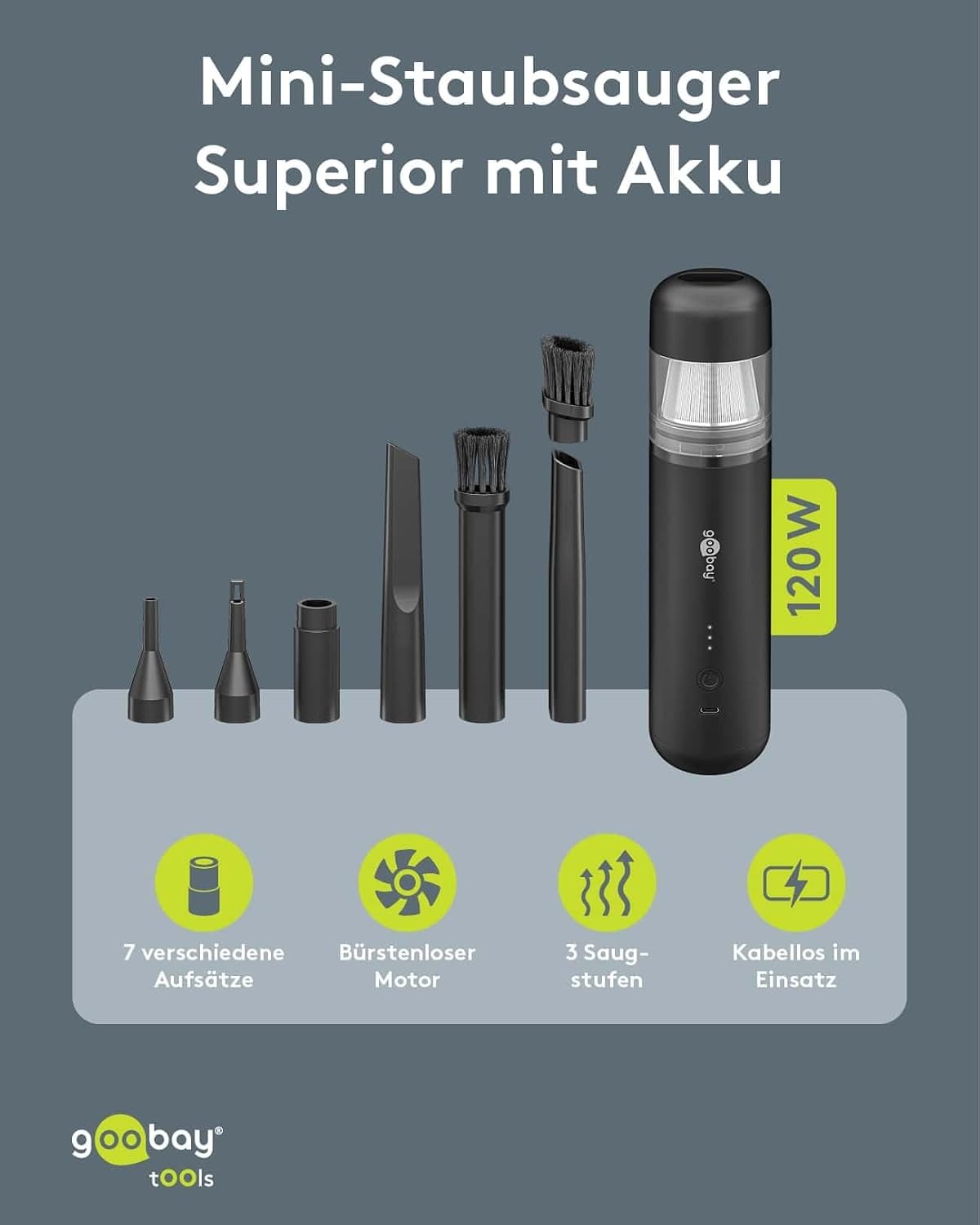 Mini-Staubsauger Superior mit Gebläsefunktion, goobay Mini-Staubsauger 120W