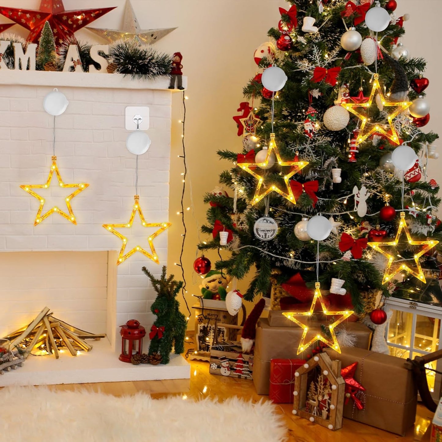 2 Stück LED Sterne Weihnachtsbeleuchtung mit Timer, Warmweiss - Sterne 2 Stück