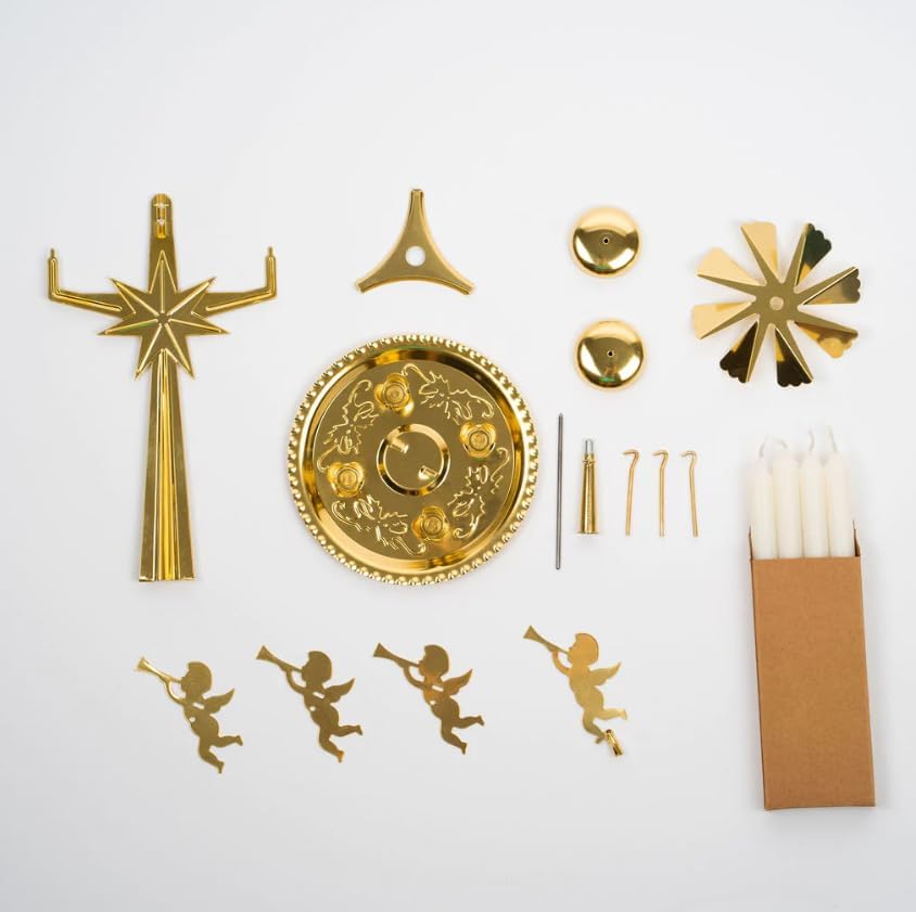 Engelspyramide mit Glockenspiel für 4 Kerzen, Gold Angel Chimes
